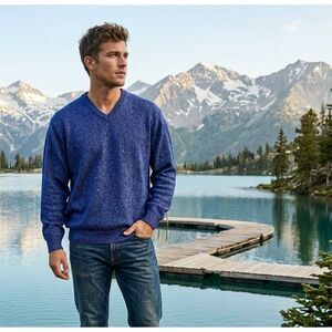 Vintage Fargo Mining & Supply Co. Wool Blend V-Neck Sweater - Blue Heather XL